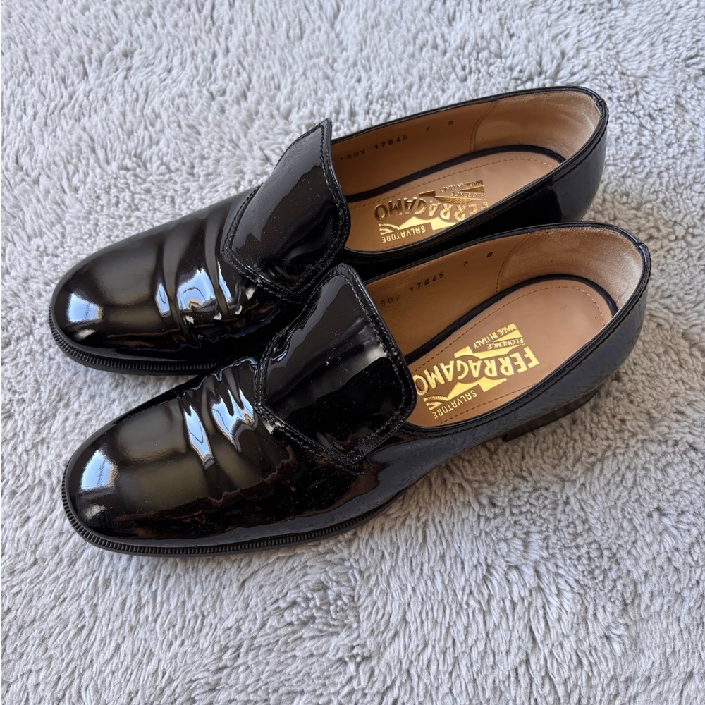 Salvatore Ferragamo Women's Shiny Black Loafers